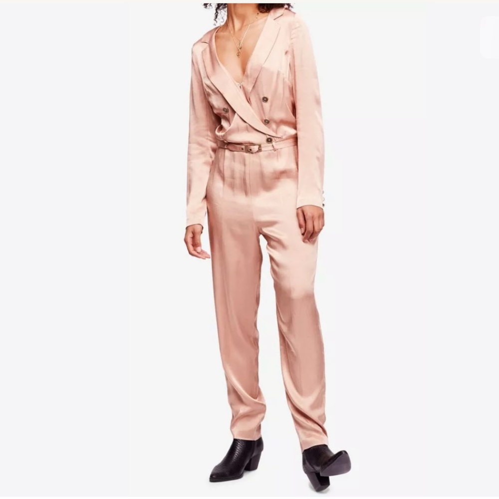 Free People Pink Surplice Buttoned Jumpsuit Size 0